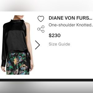 Diane von Furstenberg Black One Shoulder Knotted Satin Blouse Top Sz S EUC